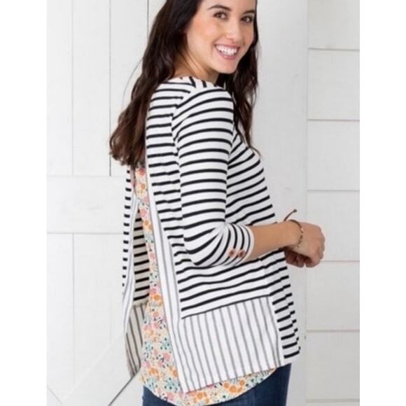 Matilda Jane Joanna Gaines Harvest Days Striped Floral 3/4 Sleeve Blouse Size M - Picture 2 of 7
